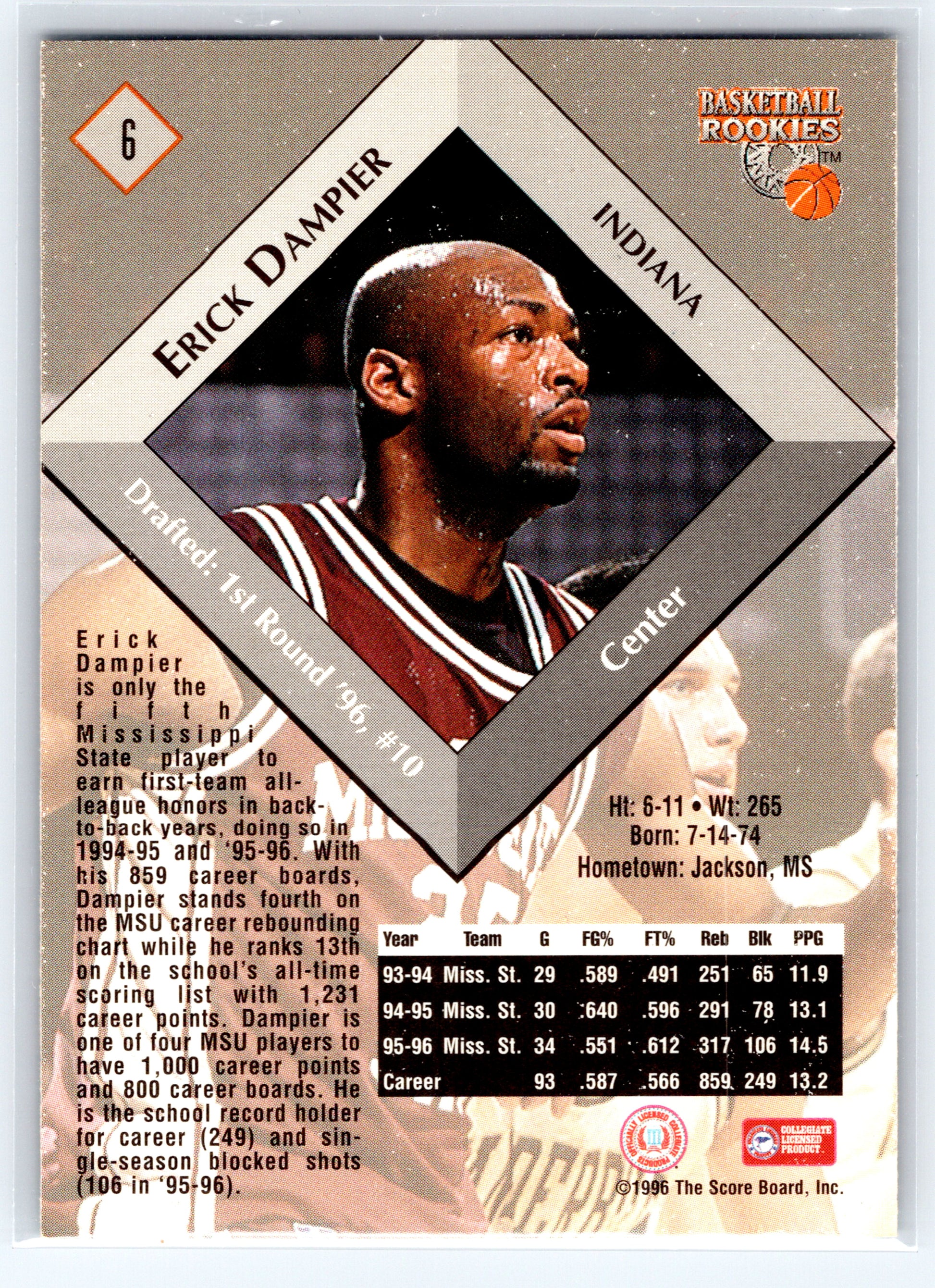 1996 Score Board Rookies #6 Erick Dampier