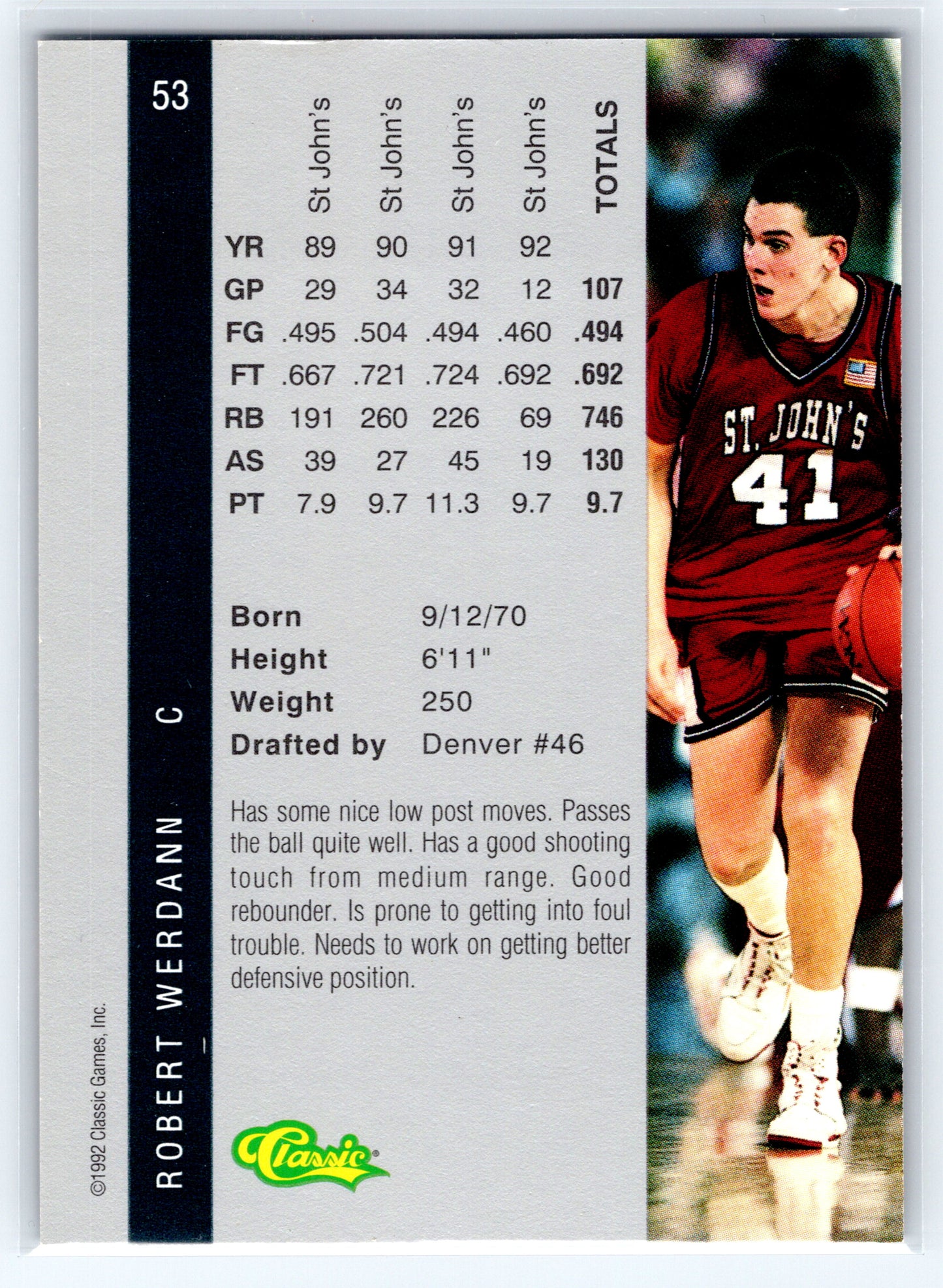 1992 Classic Four Sport #53 Robert Werdann