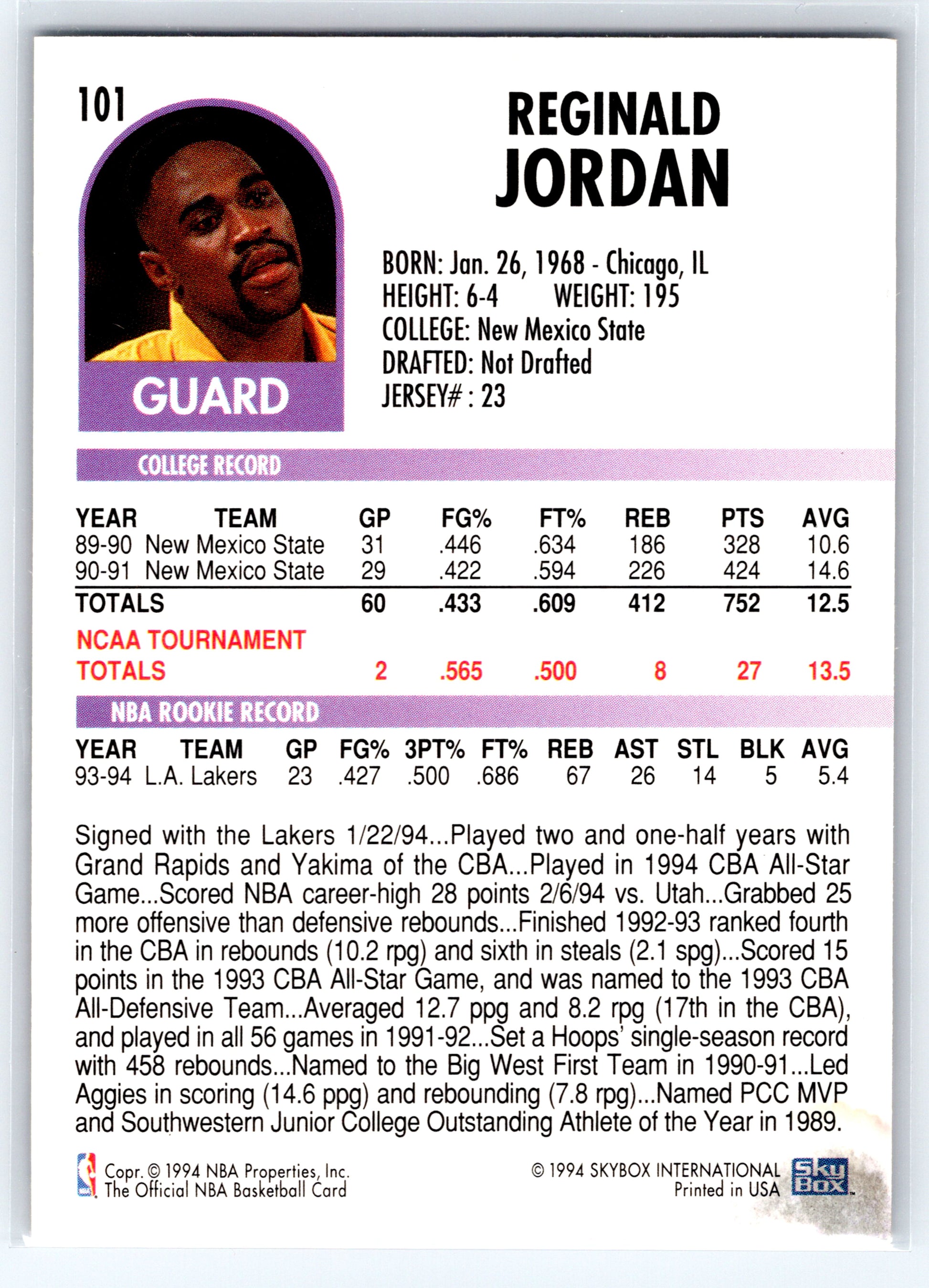 1994-95 Hoops #101 Reggie Jordan