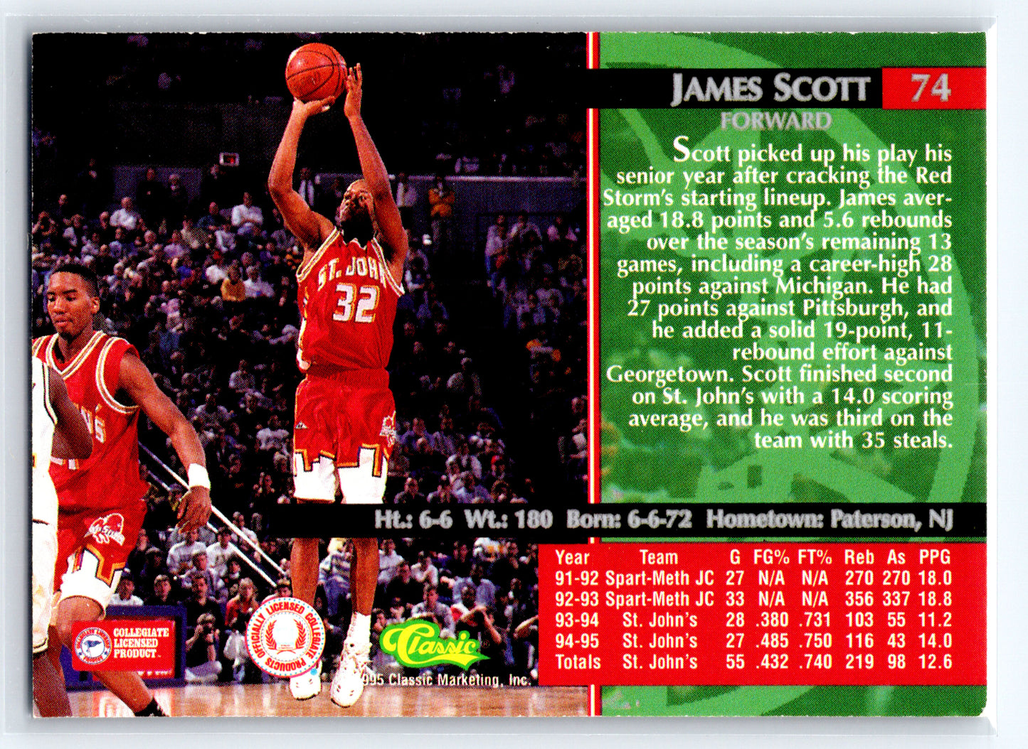 1995 Classic Rookies #74 James Scott