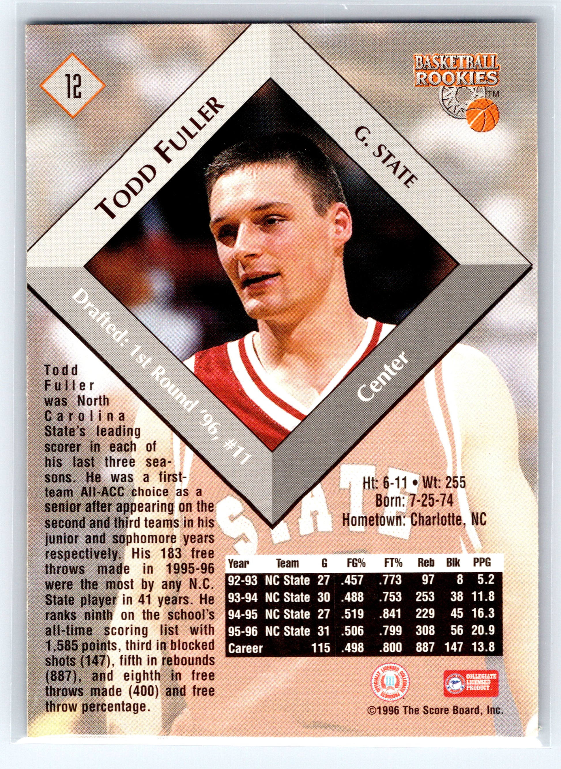 1996 Score Board Rookies #12 Todd Fuller