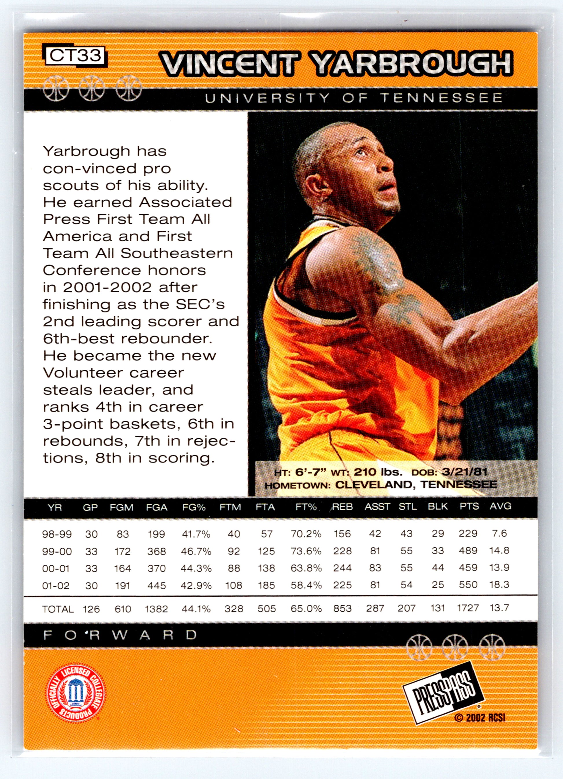 2002 Press Pass #33 Vincent Yarbrough