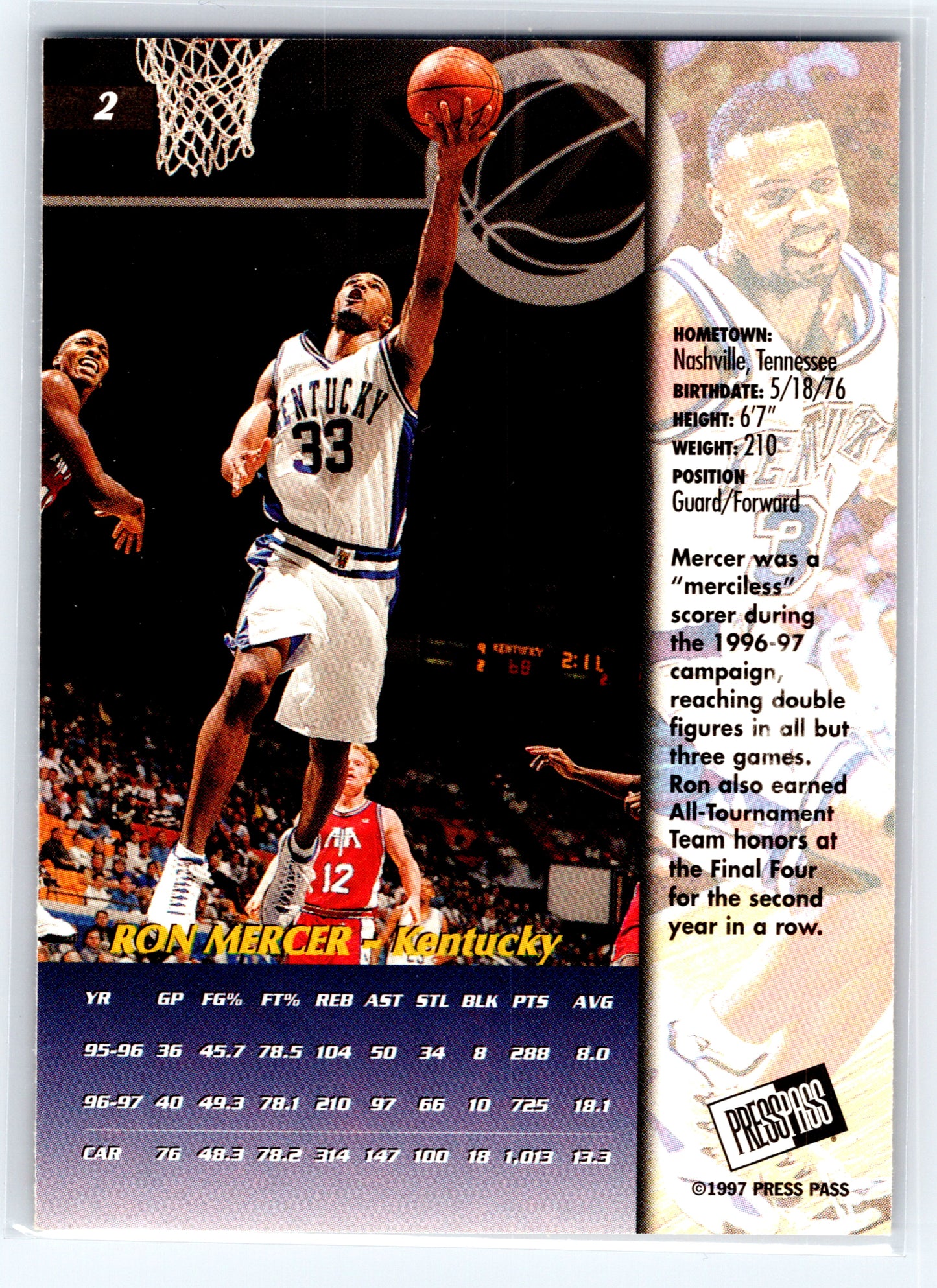 1997 Press Pass #2 Ron Mercer