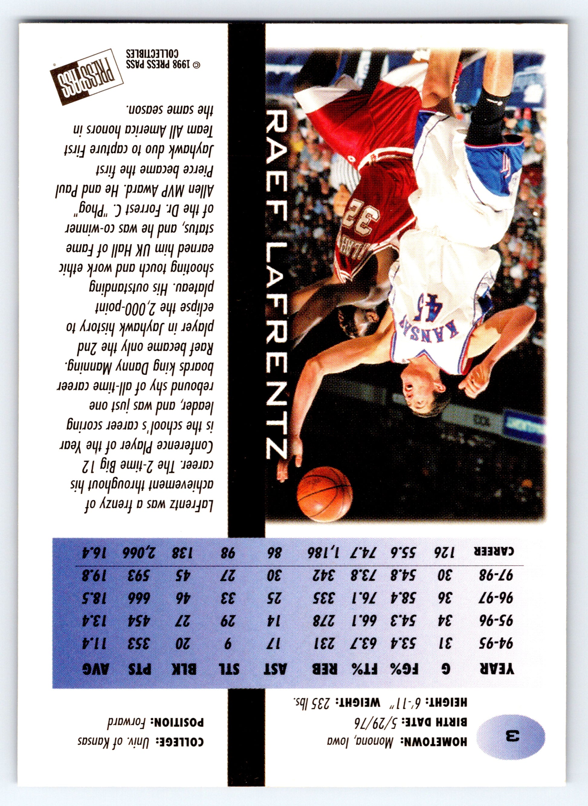 1998 Press Pass #3 Raef LaFrentz In The Zone