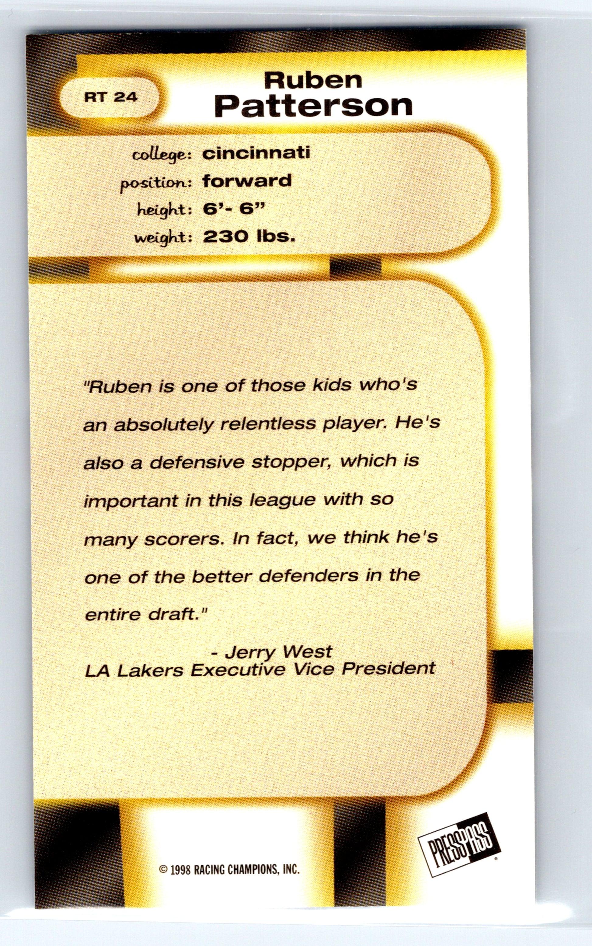 1998 Press Pass Double Threat #RT-24 Ruben Patterson Retros