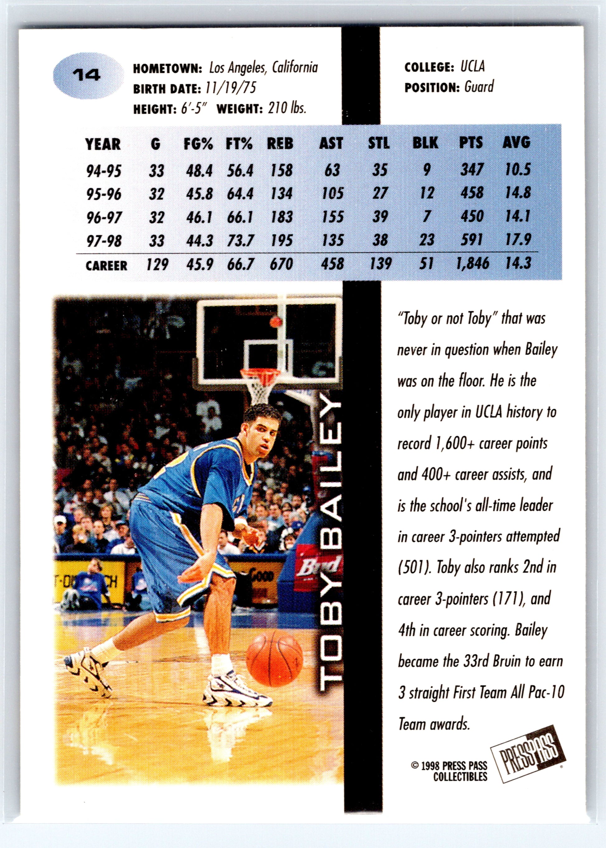 1998 Press Pass #14 Toby Bailey