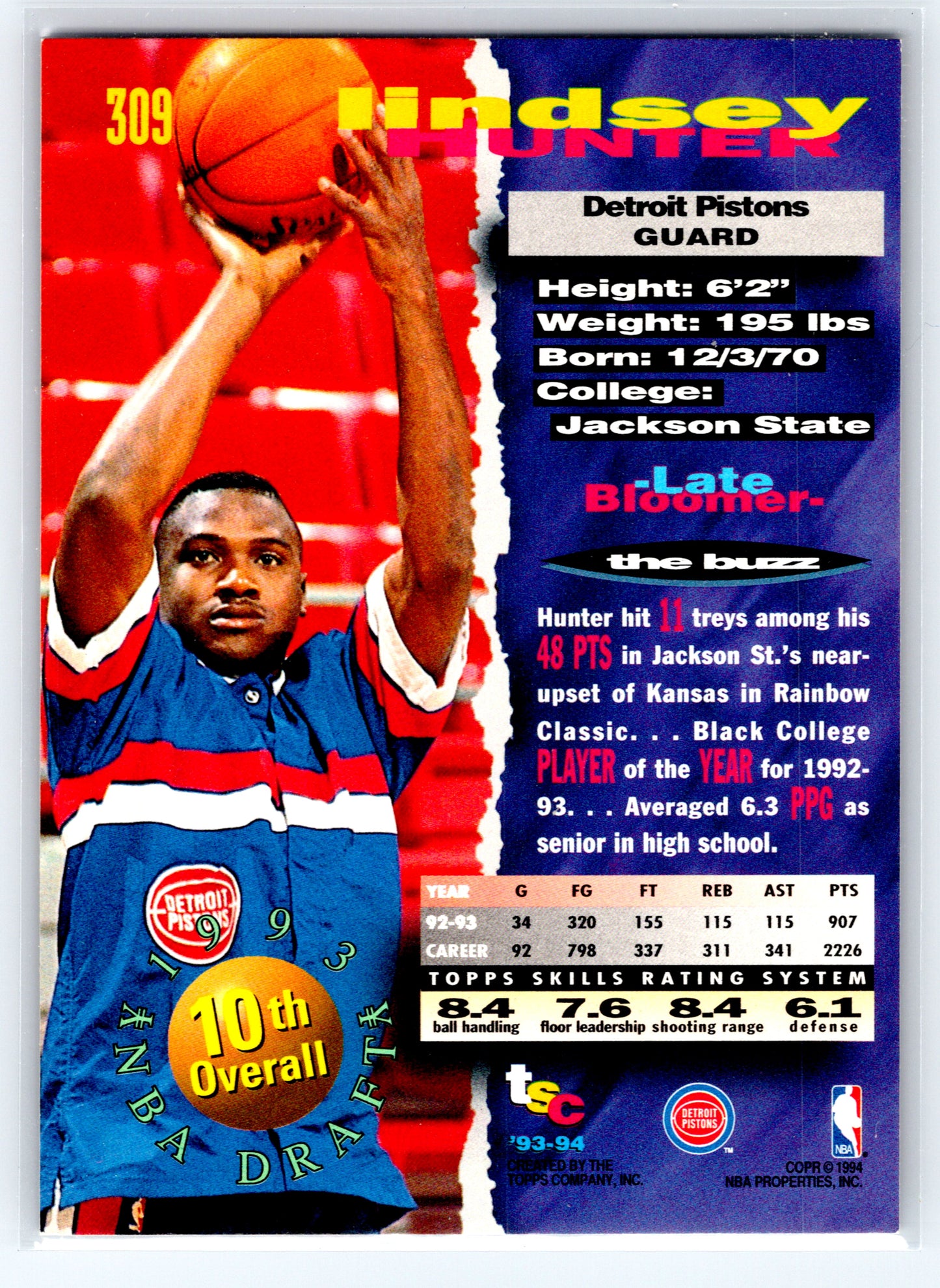 1993-94 Stadium Club #309 Lindsey Hunter