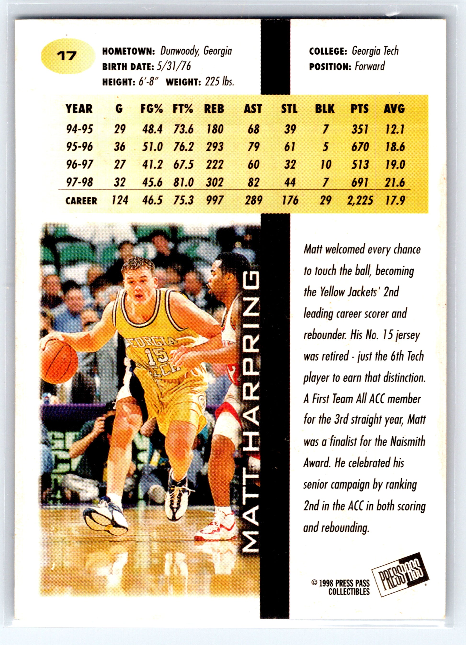 1998 Press Pass #17 Matt Harpring