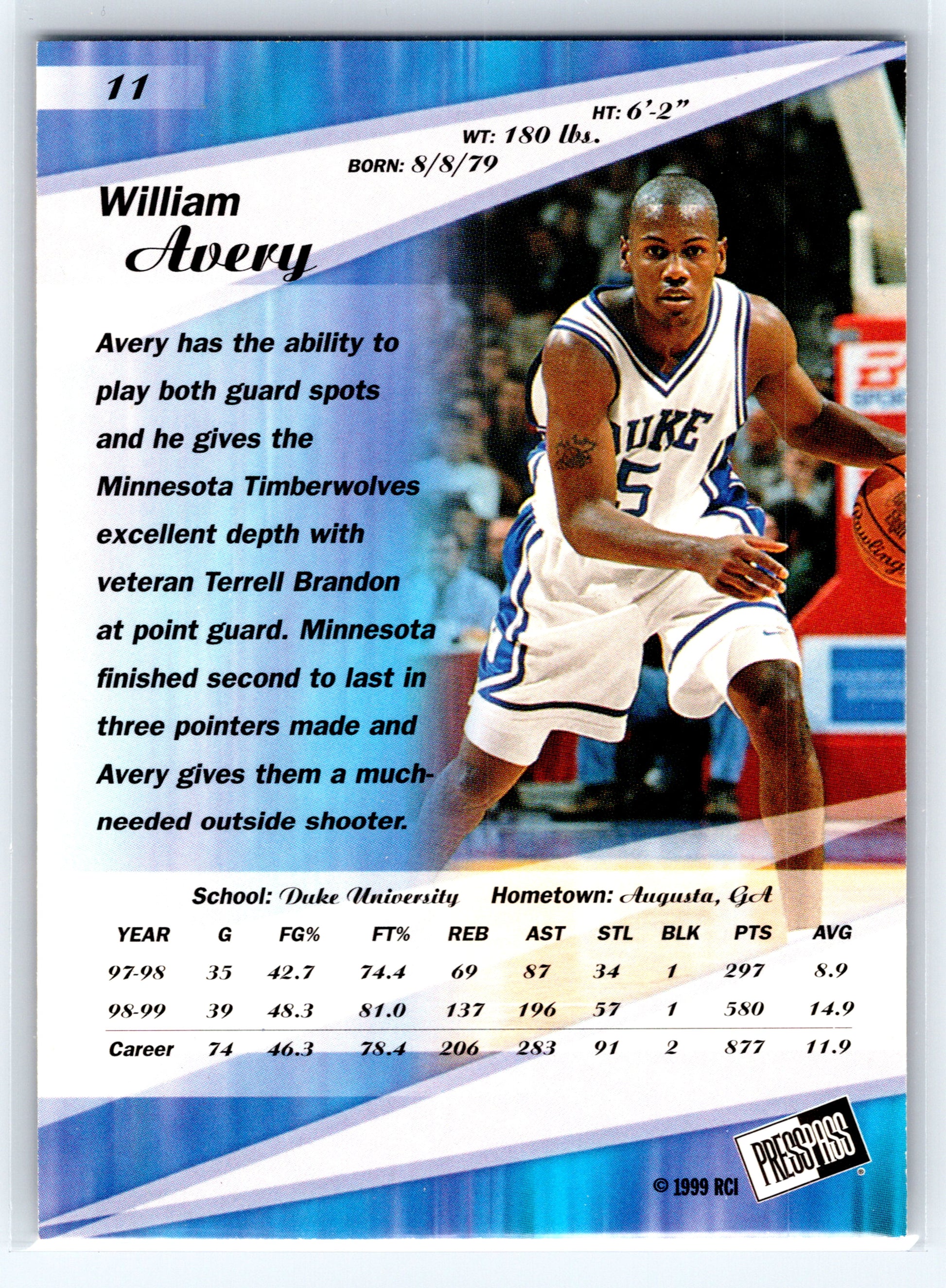 1999 Press Pass SE #11 William Avery