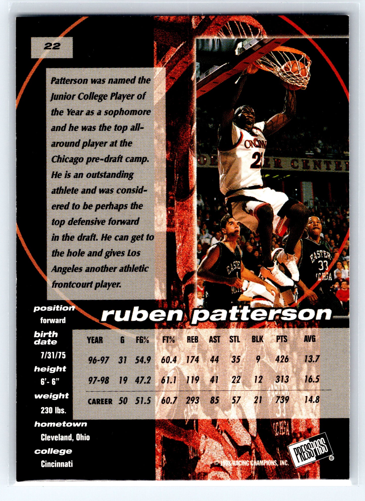 1998 Press Pass Double Threat #22 Ruben Patterson Alley-Oop