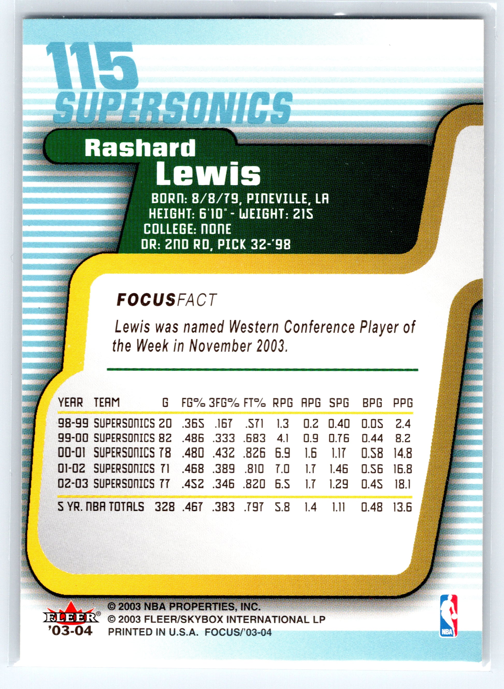 2003-04 Fleer Focus #115 Rashard Lewis