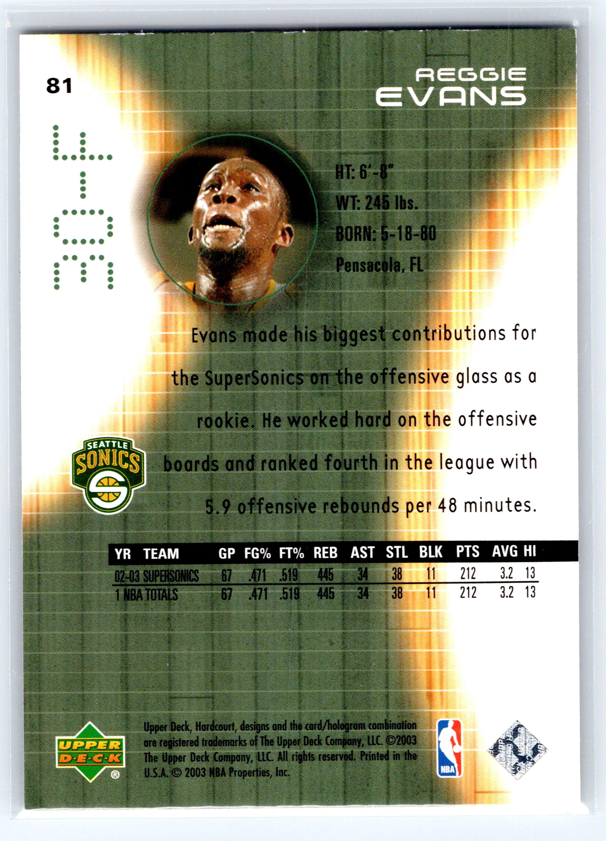 2003-04 Upper Deck Hardcourt #81 Reggie Evans