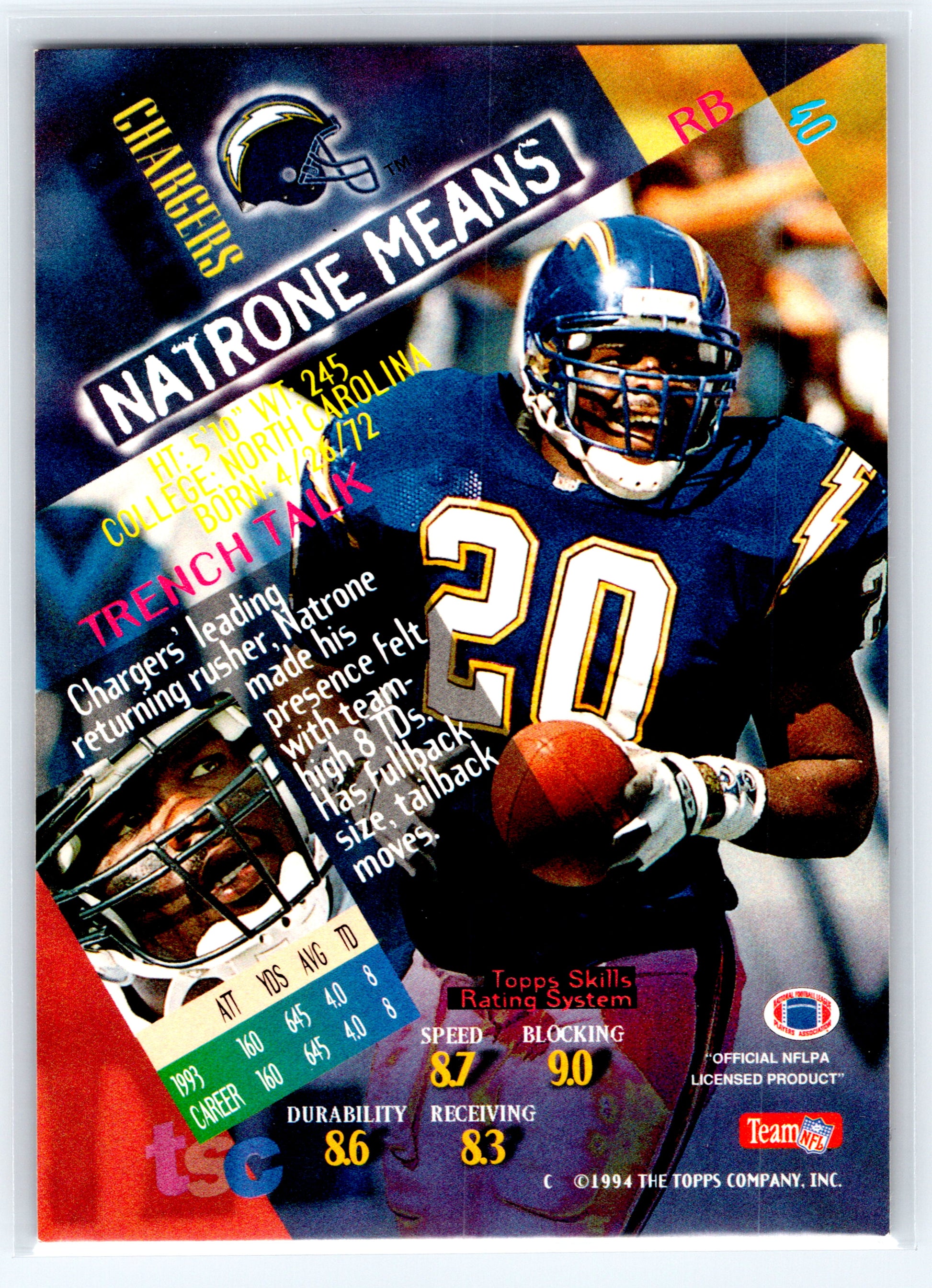 1994 Stadium Club #40 Natrone Means