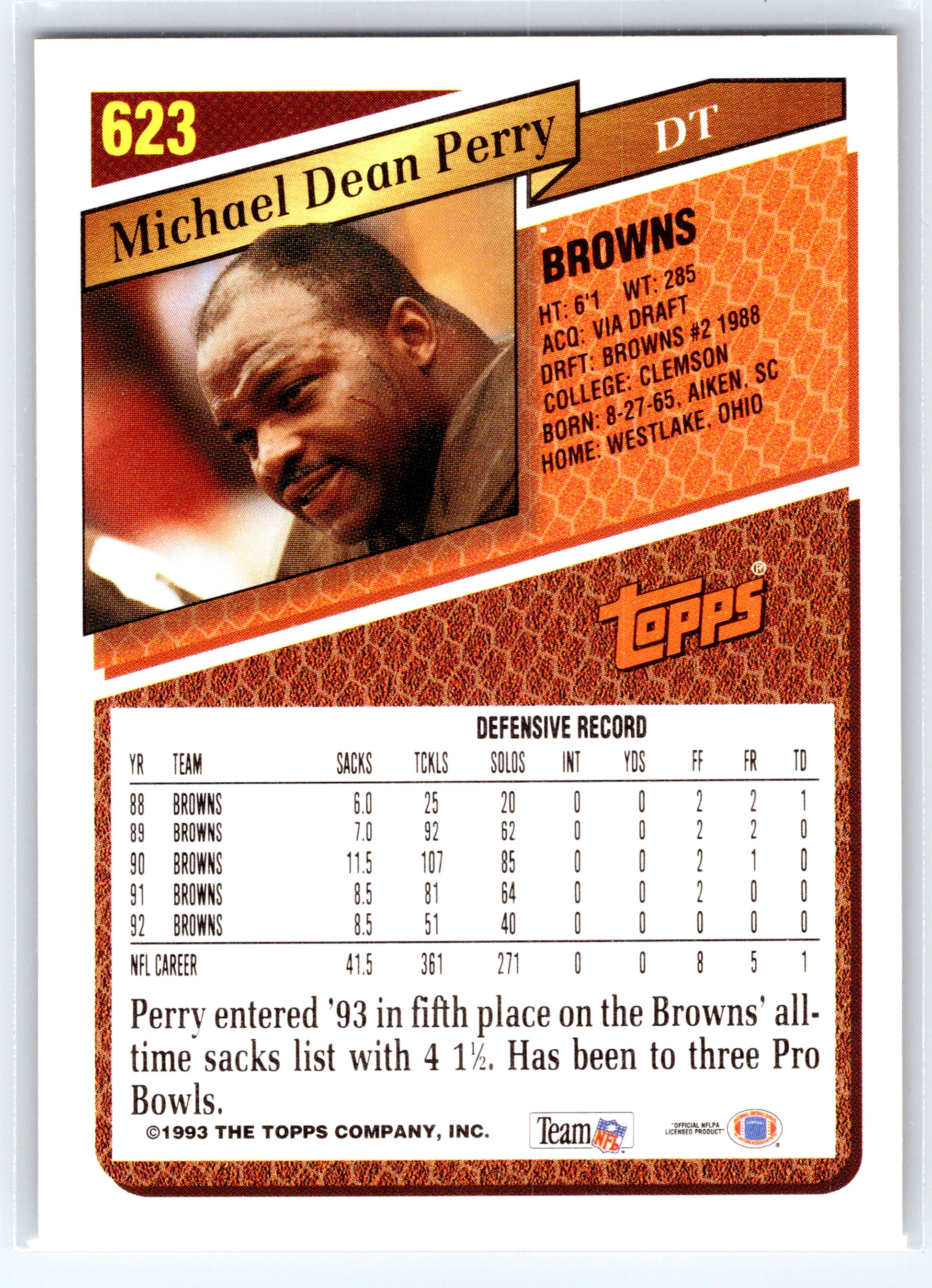 1993 Topps #623 Michael Dean Perry