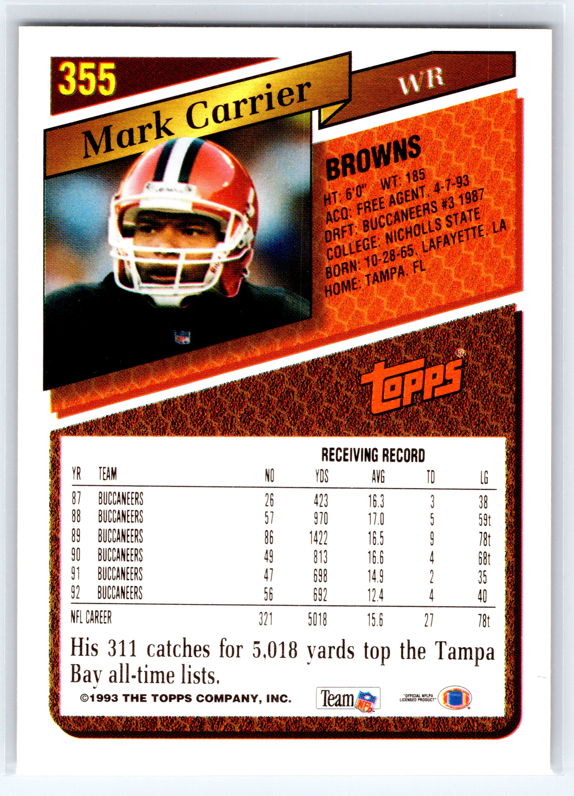 1993 Topps #355 Mark Carrier Gold