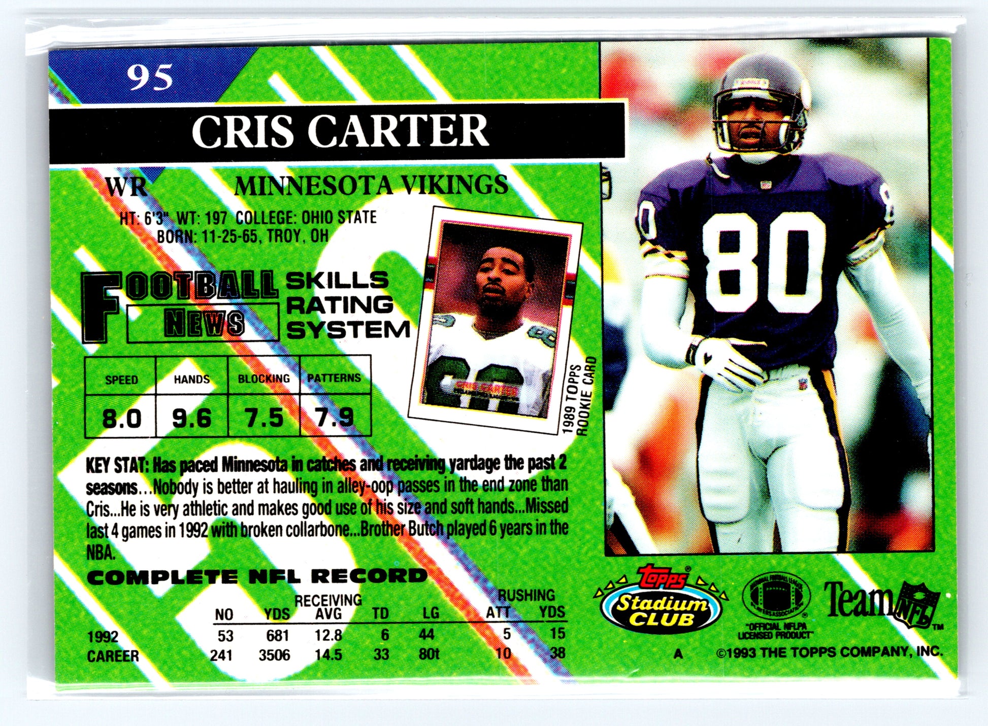 1993 Stadium Club #95 Cris Carter