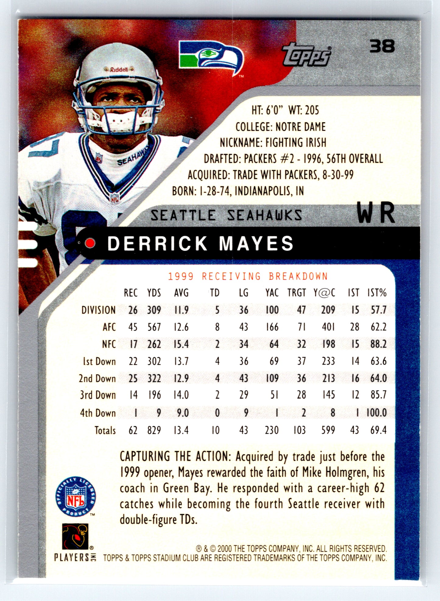 2000 Stadium Club #38 Derrick Mayes