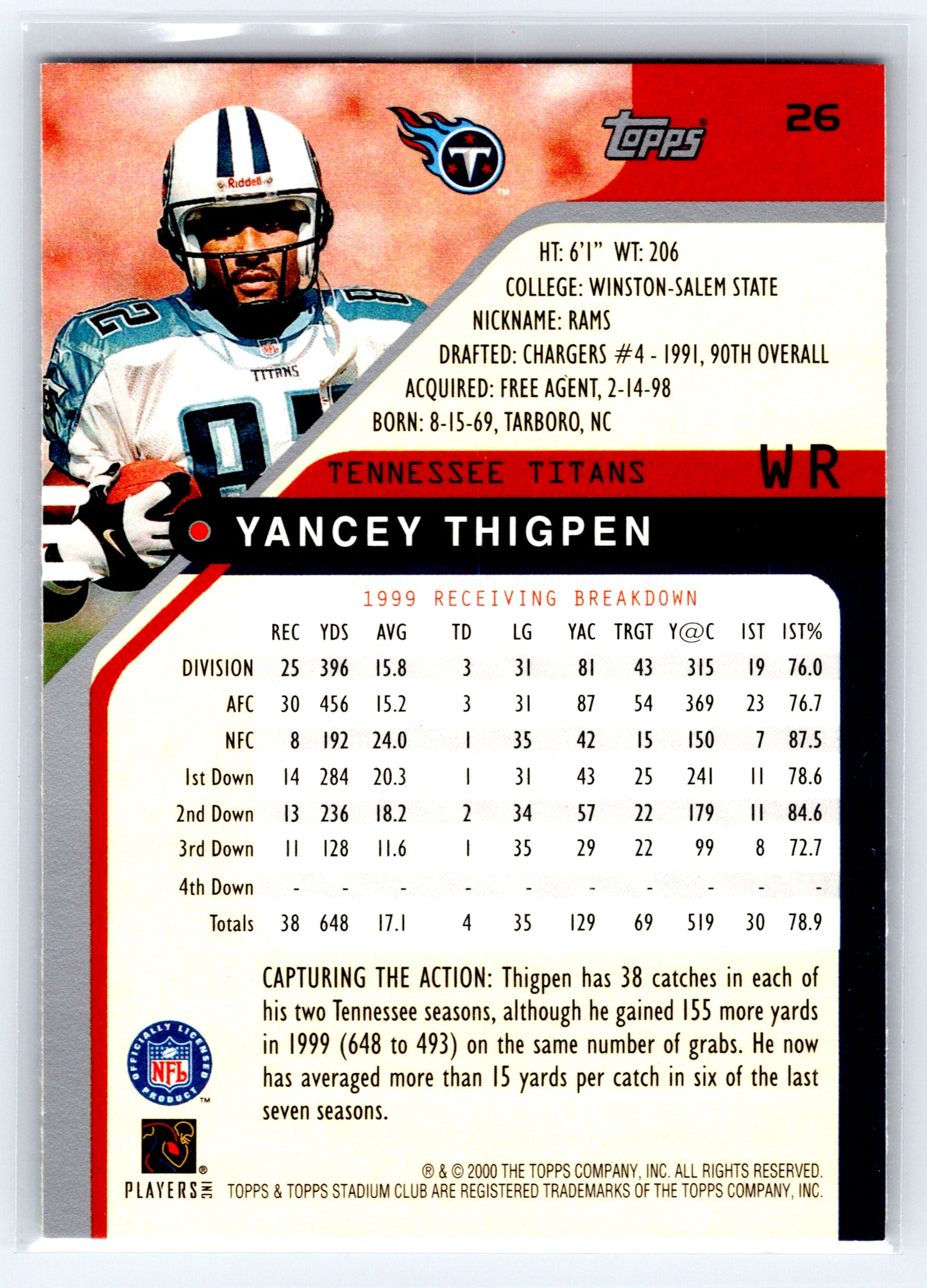2000 Stadium Club #26 Yancey Thigpen