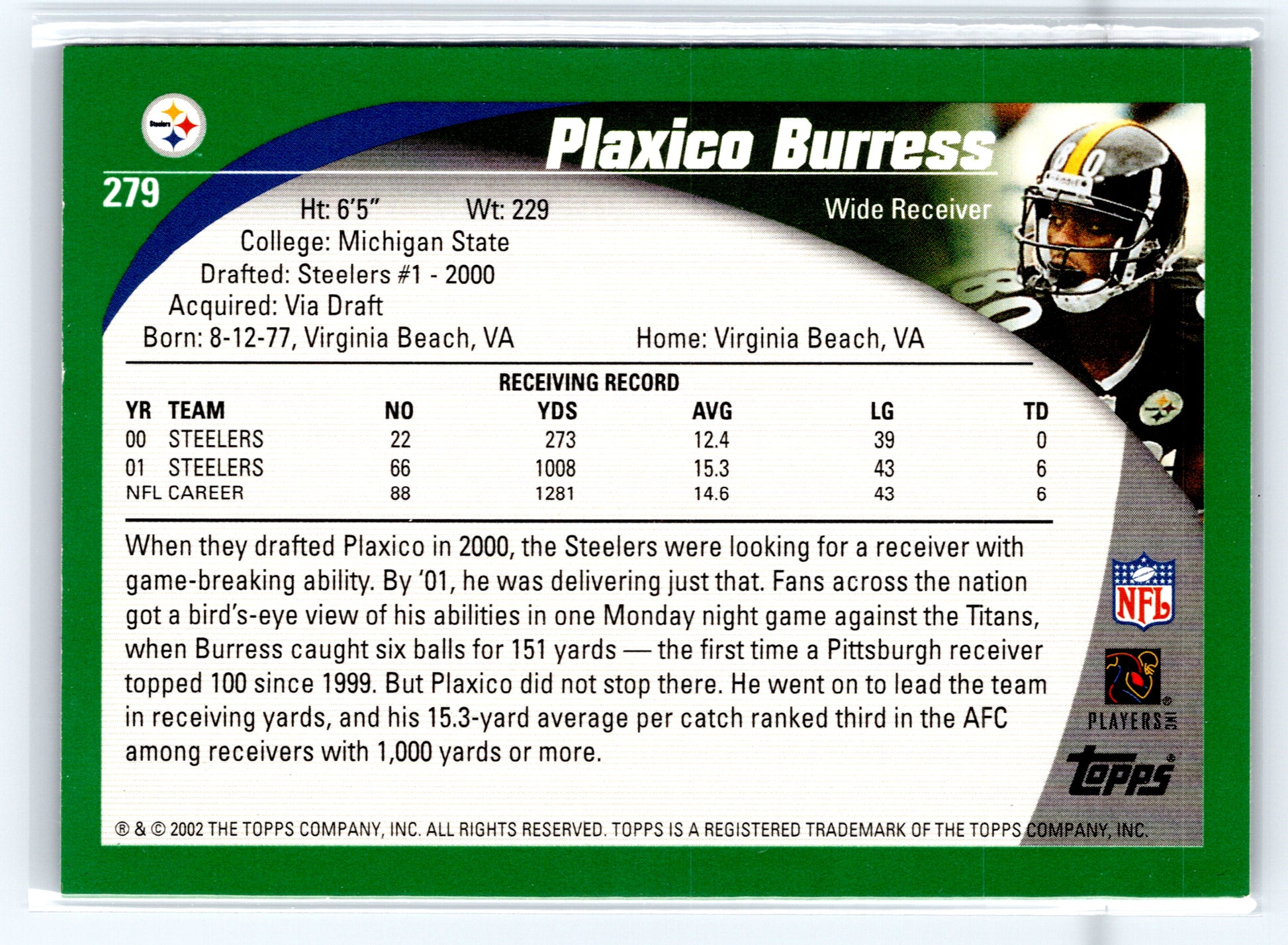 2002 Topps #279 Plaxico Burress Topps Collection