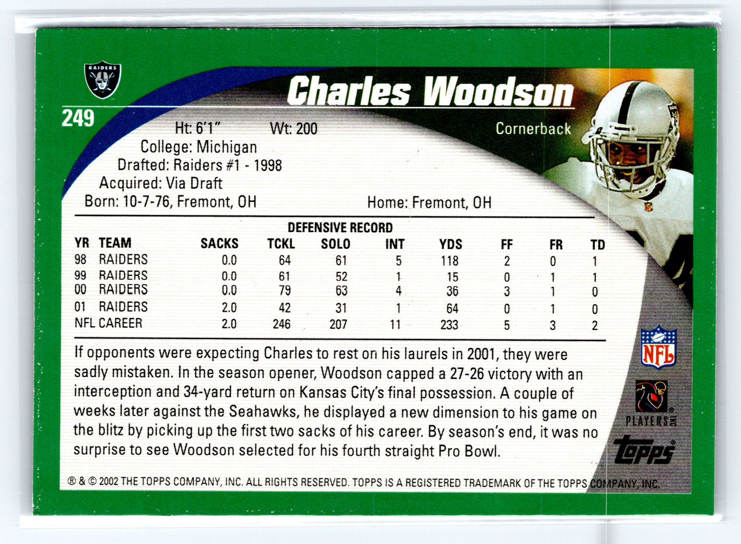 2002 Topps #249 Charles Woodson