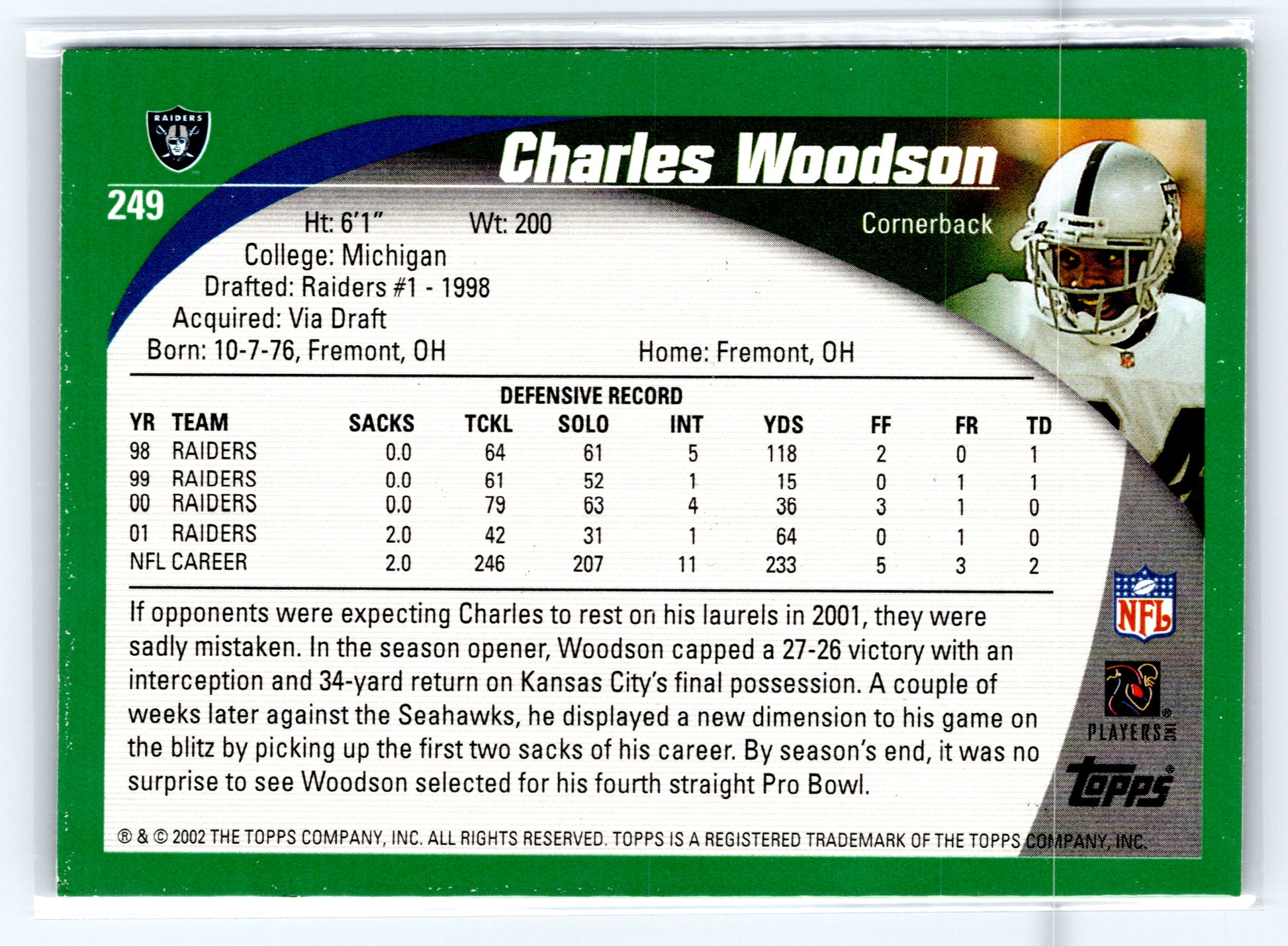 2002 Topps #249 Charles Woodson